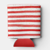 Rode en witte strepen met gouden en dennenappels blikjeskoeler (Achterkant)