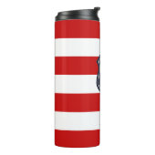 Rode en witte strepen met Jouw naam Thermosbeker (Gedraaid links)