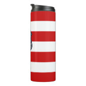 Rode en witte strepen met Jouw naam Thermosbeker (Geroteerd rechts)