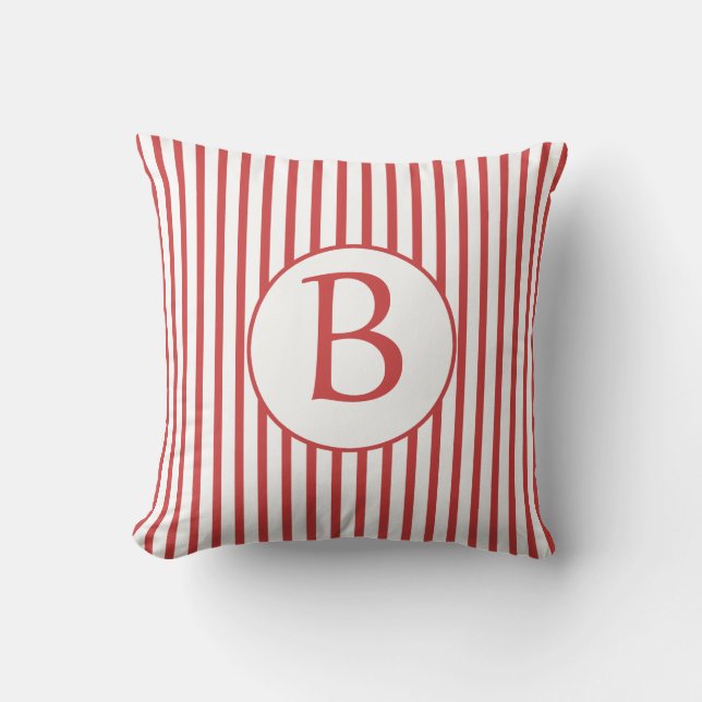 Rode en witte strepen met monogram kussen (Voorkant)