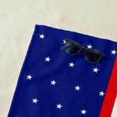 Rode en witte strepen met Star Pattern op Blauw Strandlaken (In situ)