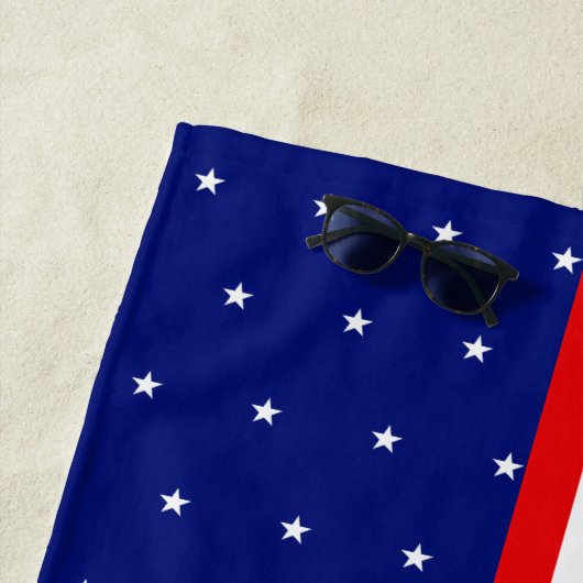 Rode en witte strepen met Star Pattern op Blauw Strandlaken (In situ)