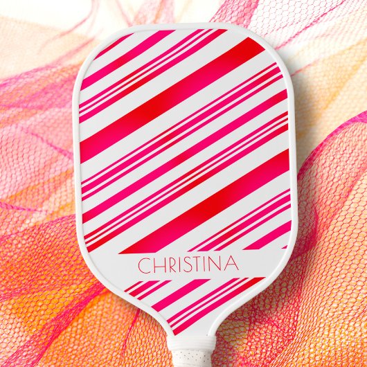 Rode en witte strepen Moderne Elegant Custom Name Pickleball Paddle