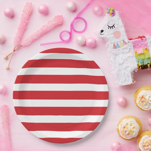Rode en witte strepen papieren bordje (Feest)