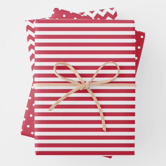 Rode en witte strepen Polka Dot Chevron Inpakpapier Vel (In situ)