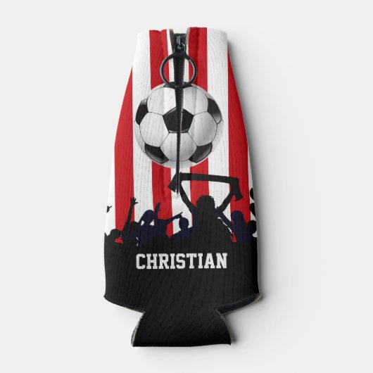 Rode en witte strepen Soccer Fans and football Flesjeskoeler (Achterkant)