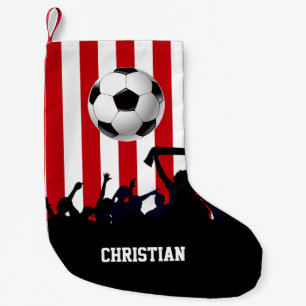 Rode en witte strepen Soccer Fans and football Kleine Kerstsok