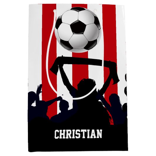 Rode en witte strepen Soccer Fans and football Medium Cadeauzakje (Voorkant)