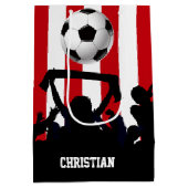 Rode en witte strepen Soccer Fans and football Medium Cadeauzakje (Achterkant)