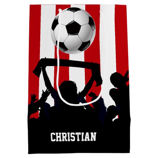 Rode en witte strepen Soccer Fans and football Medium Cadeauzakje (Achterkant)