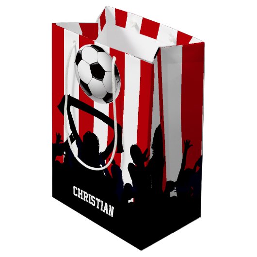 Rode en witte strepen Soccer Fans and football Medium Cadeauzakje (Achterkant Gekanteld)