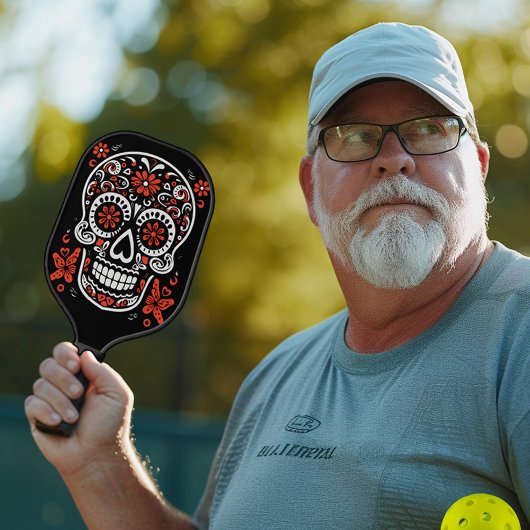 Rode en witte Suikerschedel Pickleball Paddle