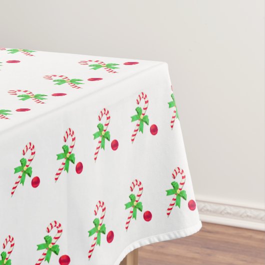 Rode en witte suikerstok met kerstbal tafelkleed (Voorbeeld)