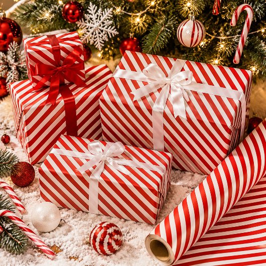 Rode en Witte Suikerstok Strepen Cadeaupapier
