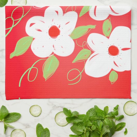  rode en witte theedoek met print (Gevouwen)