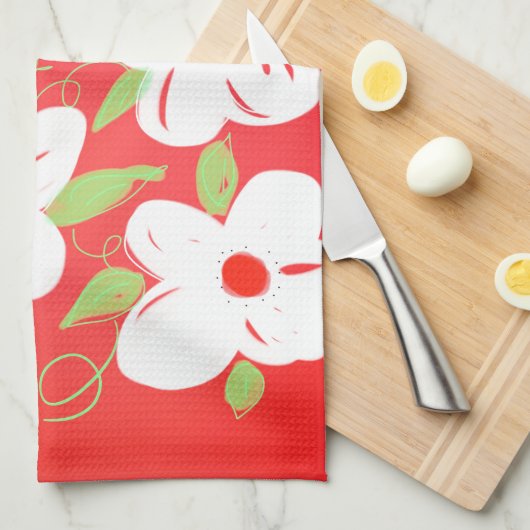  rode en witte theedoek met print (Quarter Fold)