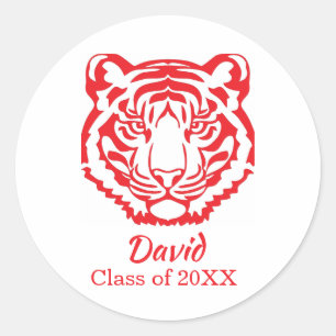 Rode en Witte Tijgers Logo Mascotte Afstuderen Ronde Sticker