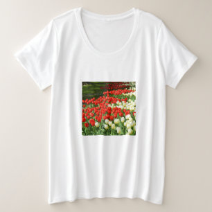 Rode en witte tulpen grote maat t-shirt