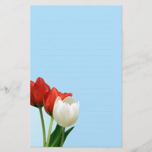 Rode en witte Tulpen op blauw schrijfpapier Briefpapier