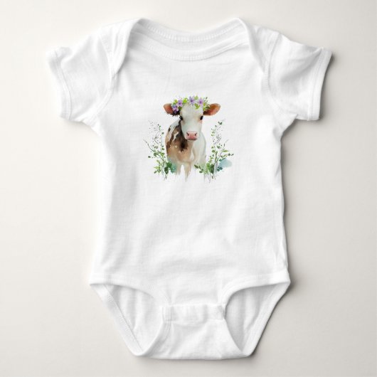 Rode en witte vaars (Koe) met bloemen Romper (Voorkant)