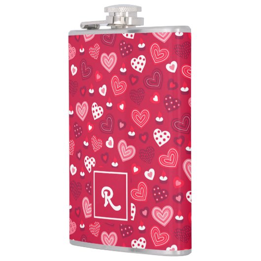 Rode en witte Valentijns hartenpatroon Heupfles (Links)