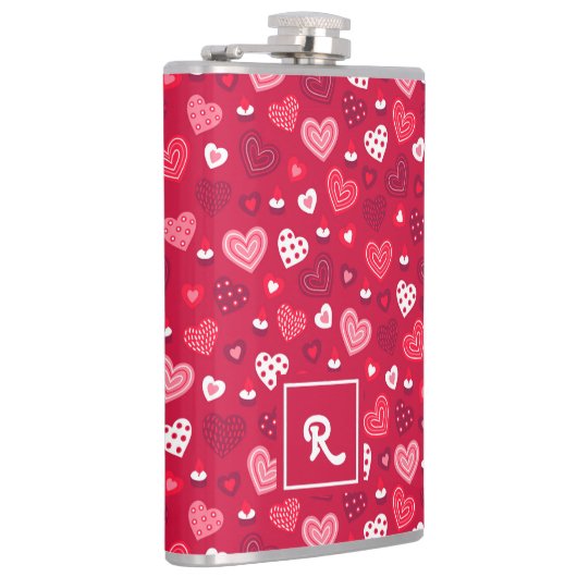 Rode en witte Valentijns hartenpatroon Heupfles (Rechts)