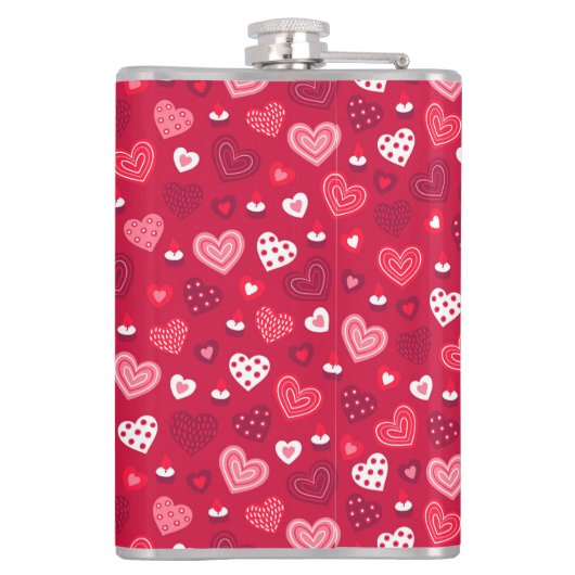 Rode en witte Valentijns hartenpatroon Heupfles (Achterkant)