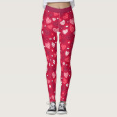 Rode en witte Valentijns hartenpatroon Leggings (Voorkant)