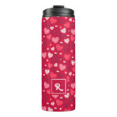 Rode en witte Valentijns hartenpatroon Thermosbeker (Voorkant)