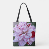 Rode en witte variëteiten Dahlia Bloom Floral Tote Bag (Achterkant)