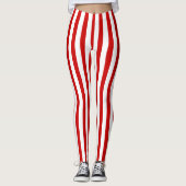 Rode en witte verticale strepen leggings (Voorkant)
