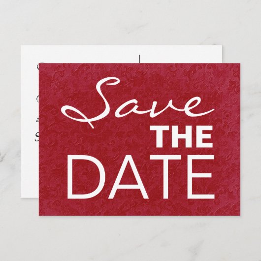 Rode en witte vetgedrukte letters Bewaar de datum  Aankondigingskaart (Voorkant / Achterkant)