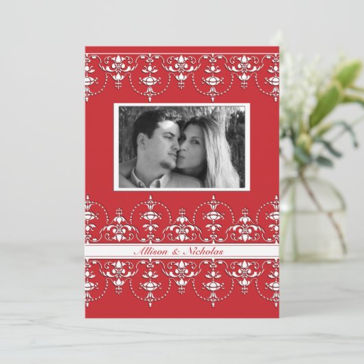 Rode en witte Victoriaans uitnodiging tot het wedu (Staand voorkant)