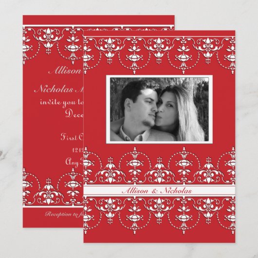 Rode en witte Victoriaans uitnodiging tot het wedu (Voorkant / Achterkant)