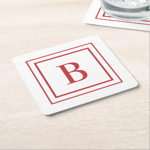 Rode en witte vierkante rand monogram kartonnen onderzetters