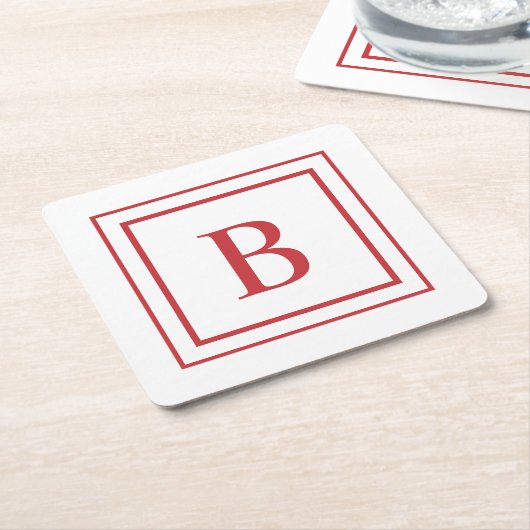 Rode en witte vierkante rand monogram kartonnen onderzetters (Schuin)