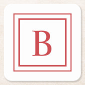 Rode en witte vierkante rand monogram kartonnen onderzetters (Voorkant)