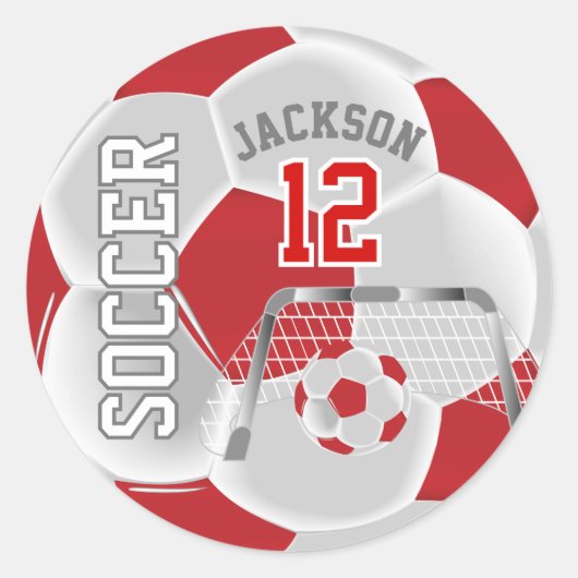 Rode en Witte Voetbal Ronde Sticker (Voorkant)