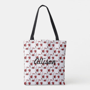 Rode en witte Voetballen met naam Tote Bag
