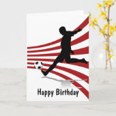 Rode en witte voetballer blij met verjaardag kaart (Gele Bloem)