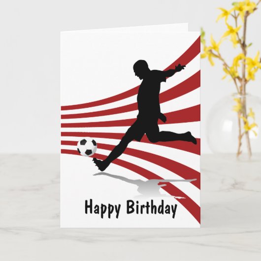 Rode en witte voetballer blij met verjaardag kaart (Gele Bloem)