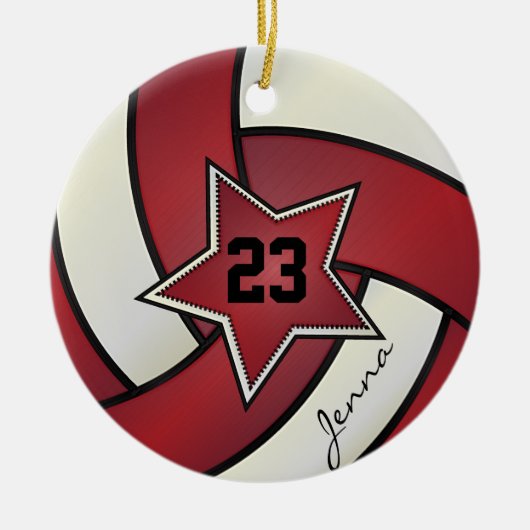 Rode en witte volleybal keramisch ornament (Voorkant)