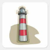Rode en Witte Vuurtoren Naustische Kust Vierkante Sticker (Voorkant)