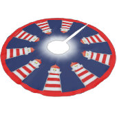 Rode en witte vuurtoren op Navy Blue Kerstboom Rok (Gekanteld)