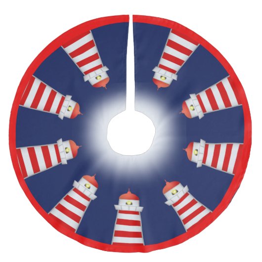 Rode en witte vuurtoren op Navy Blue Kerstboom Rok (Voorkant)