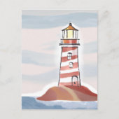 Rode en witte vuurtoren | Waterverf in de strandze Briefkaart (Voorkant)