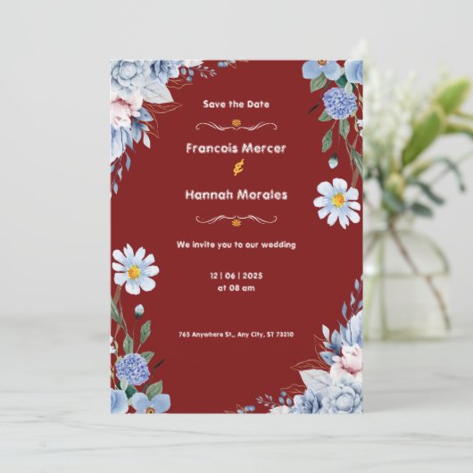 Rode en witte Waterverf bruiloft uitnodiging Kaart (Staand voorkant)