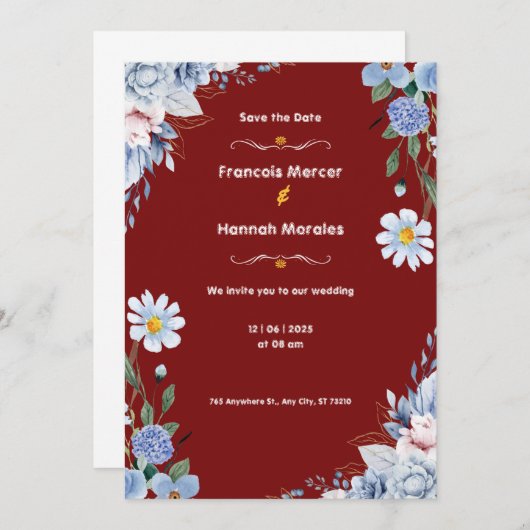 Rode en witte Waterverf bruiloft uitnodiging Kaart (Voorkant / Achterkant)