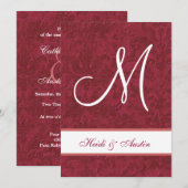 Rode en witte Waterverf Damask Wedding G208 Kaart (Voorkant / Achterkant)