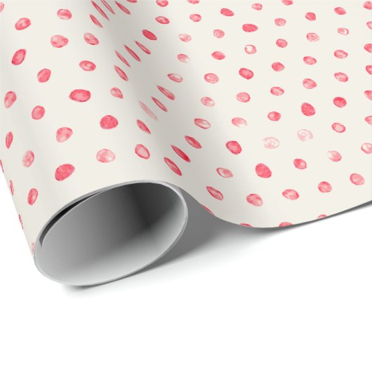 Rode en witte Waterverf Polka Dots Vakantie Cadeaupapier (Rol Hoek)